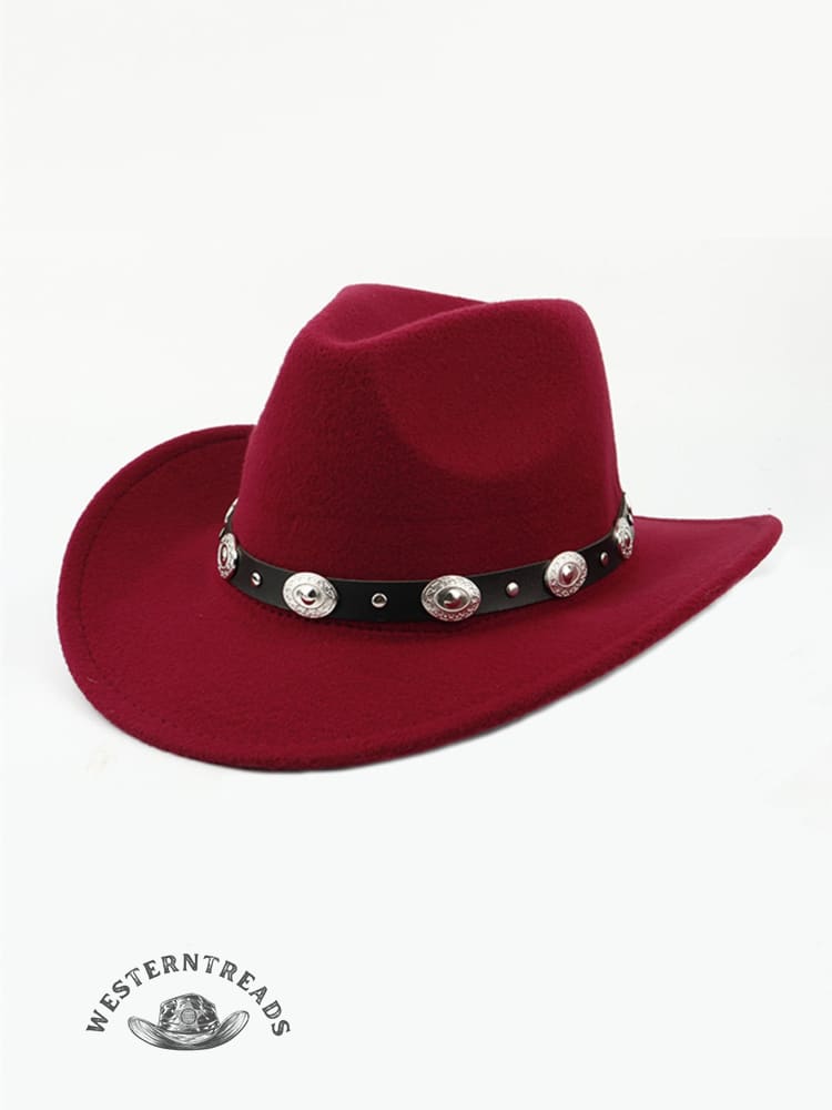 Metal Buckle Belt Decorated Western Cowboy Retro Wool Hat - Image 3