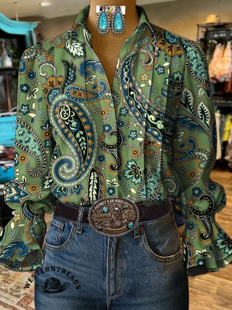 Paisley Art Print Casual  Cotton And Linen Shirt - Image 2
