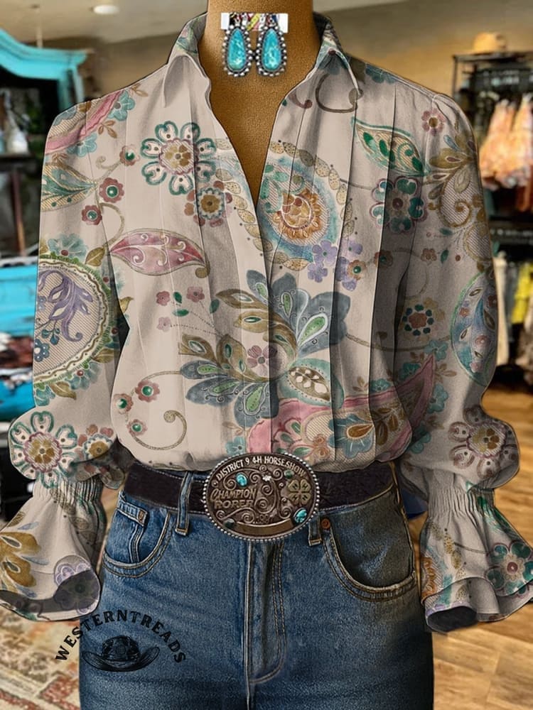 Paisley Art Print Casual  Cotton And Linen Shirt - Image 7