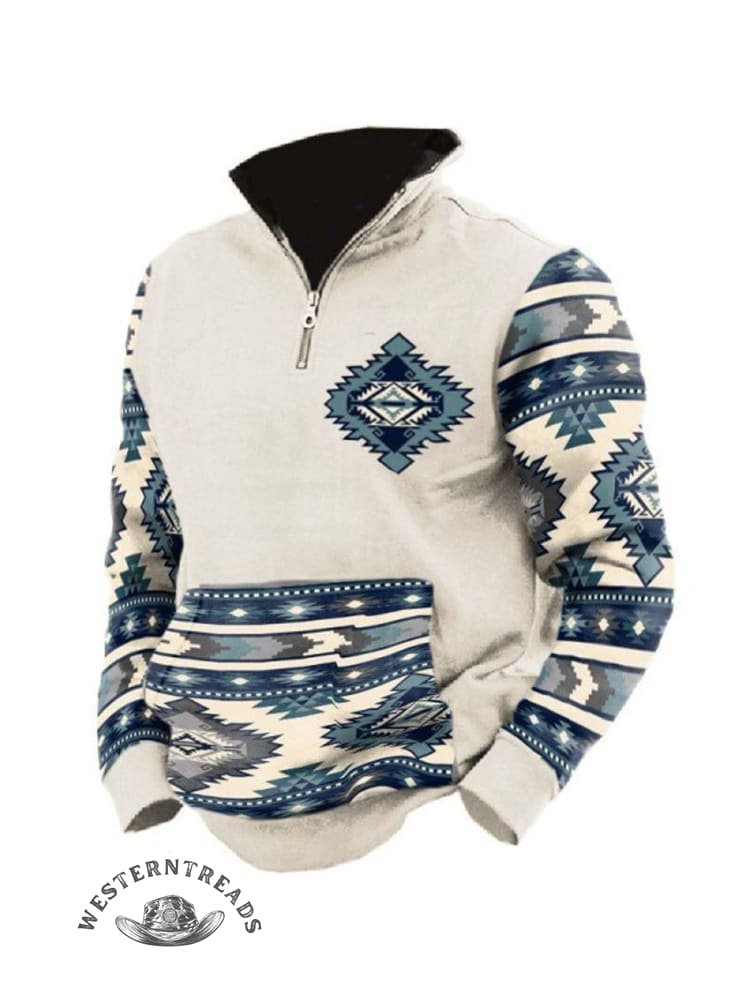Printed Stand-up Collar Zip-up Polo Hoodie - Image 2