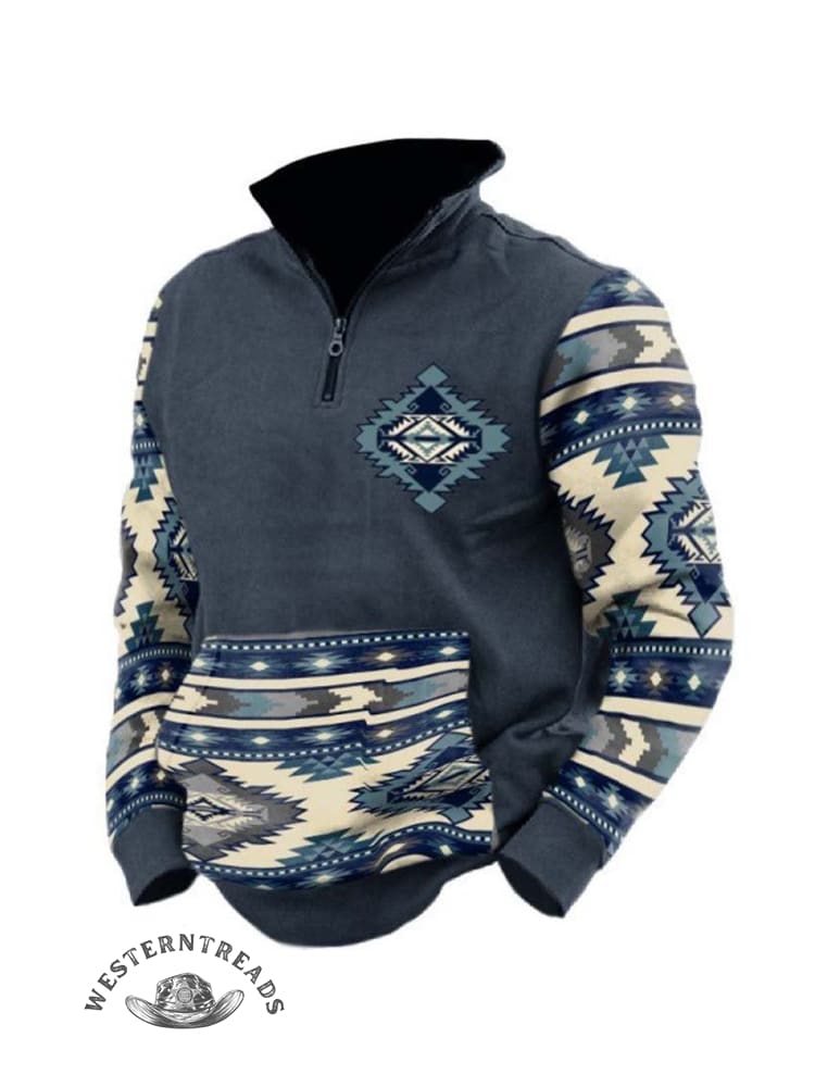 Printed Stand-up Collar Zip-up Polo Hoodie - Image 3