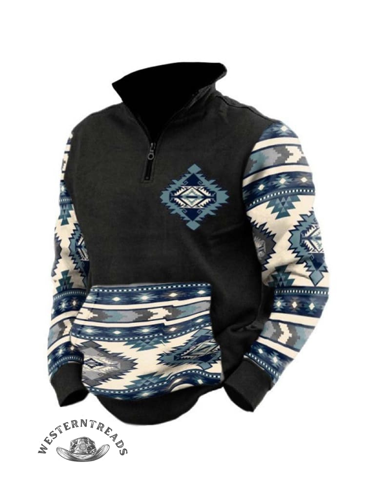 Printed Stand-up Collar Zip-up Polo Hoodie - Image 4