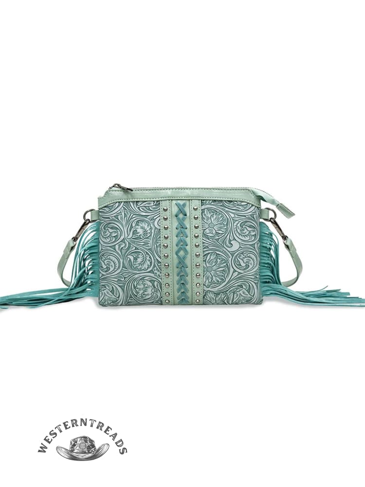 PU Genuine Leather Printed Bohemian Fringed Crossbody Bag - Image 5