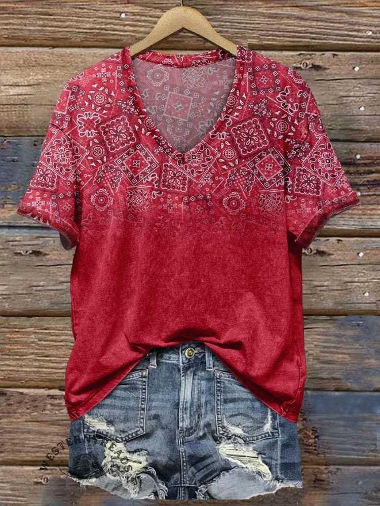 Red Paisley Print T-shirt - Image 3