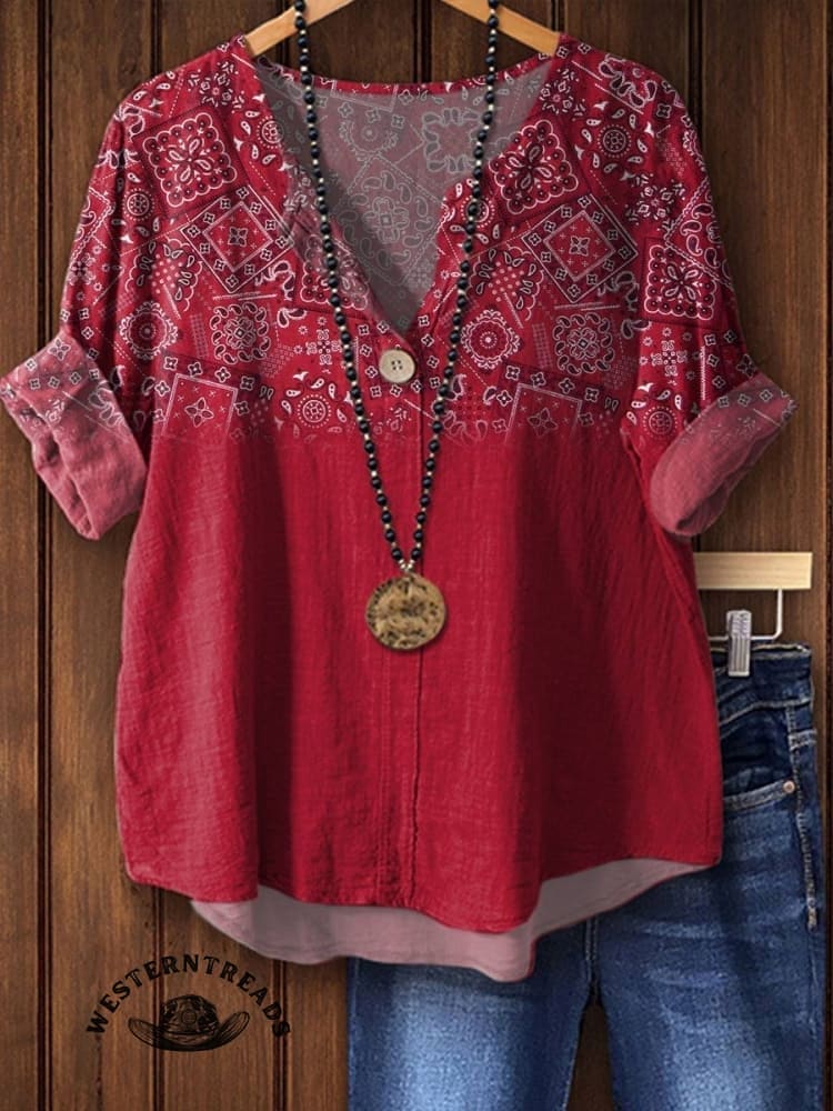 Red Paisley Print T-shirt - Image 7