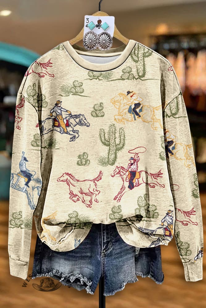 š„Hot Saleš„Vintage Western Cactus Rodeo Sweatshirt
