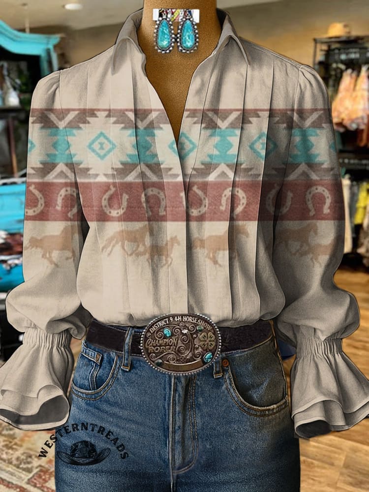 Retro Aztec and Galloping Horses Casual Cotton Sweatshirt - Image 2