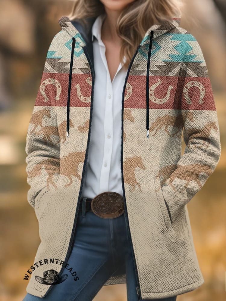 Retro Aztec and Galloping Horses Casual Cotton Sweatshirt - Image 5