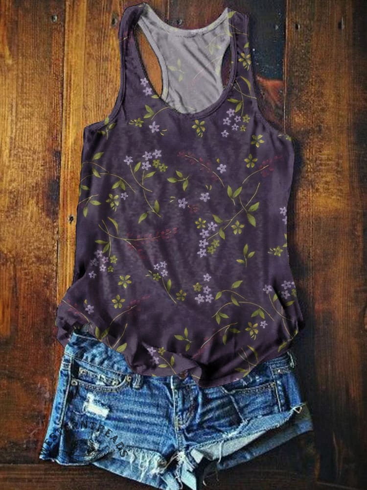 Retro Floral Pattern Printed Casual V-neck T-shirt - Image 5