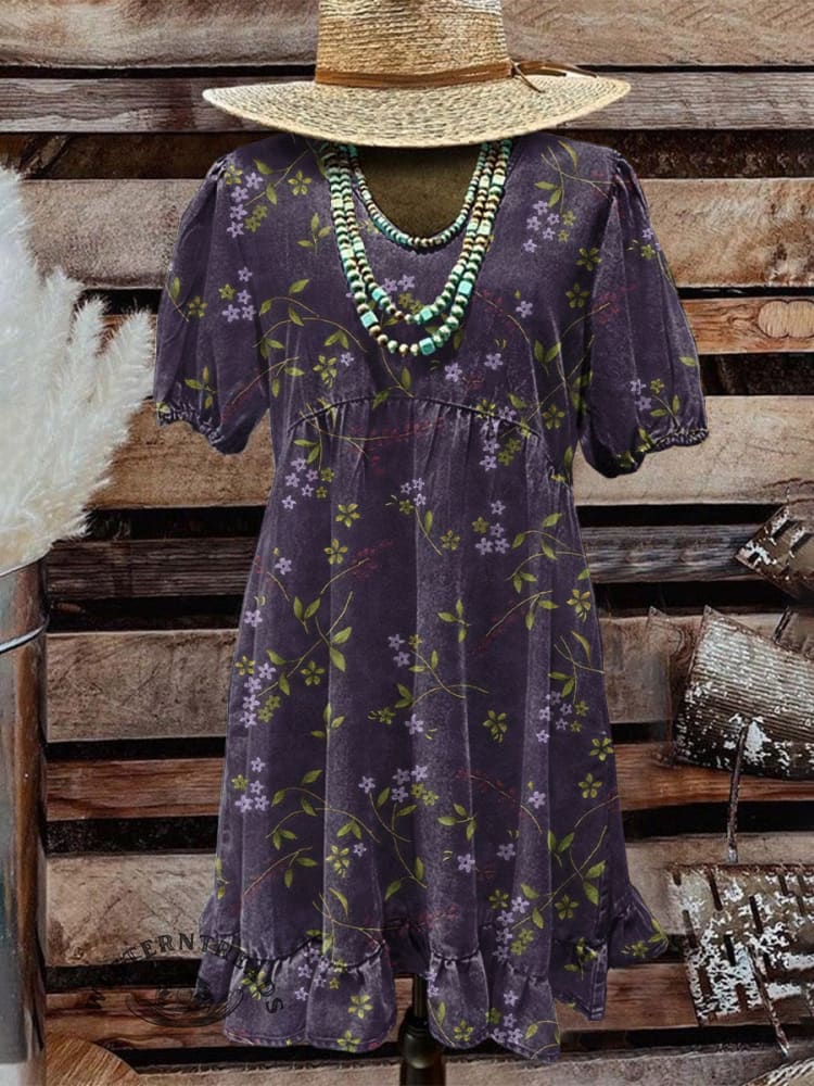 Retro Floral Pattern Printed Casual V-neck T-shirt - Image 6