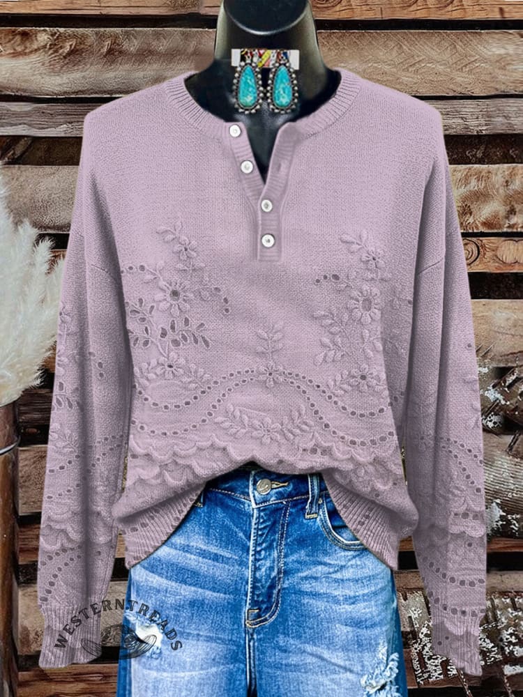 Retro Floral Print Buttoned Cardigan Sweater - Image 2