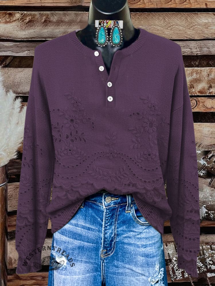 Retro Floral Print Buttoned Cardigan Sweater - Image 3