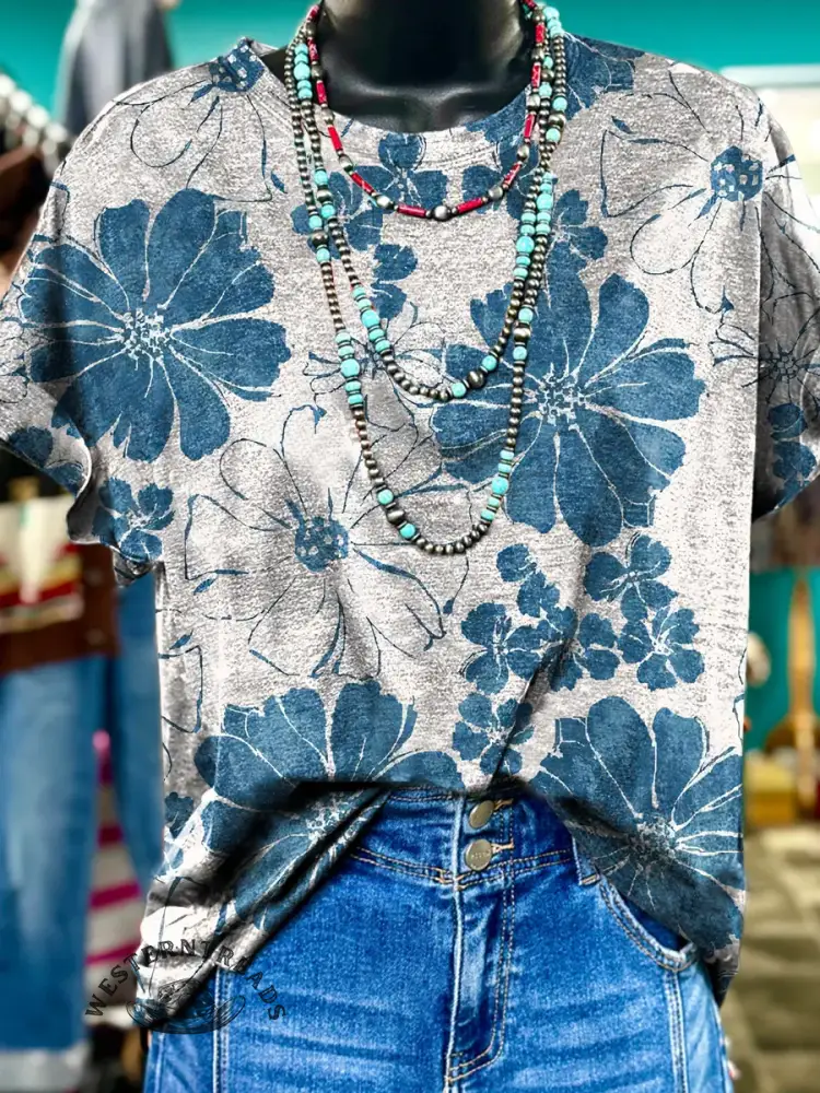 Retro Floral Print T-shirt