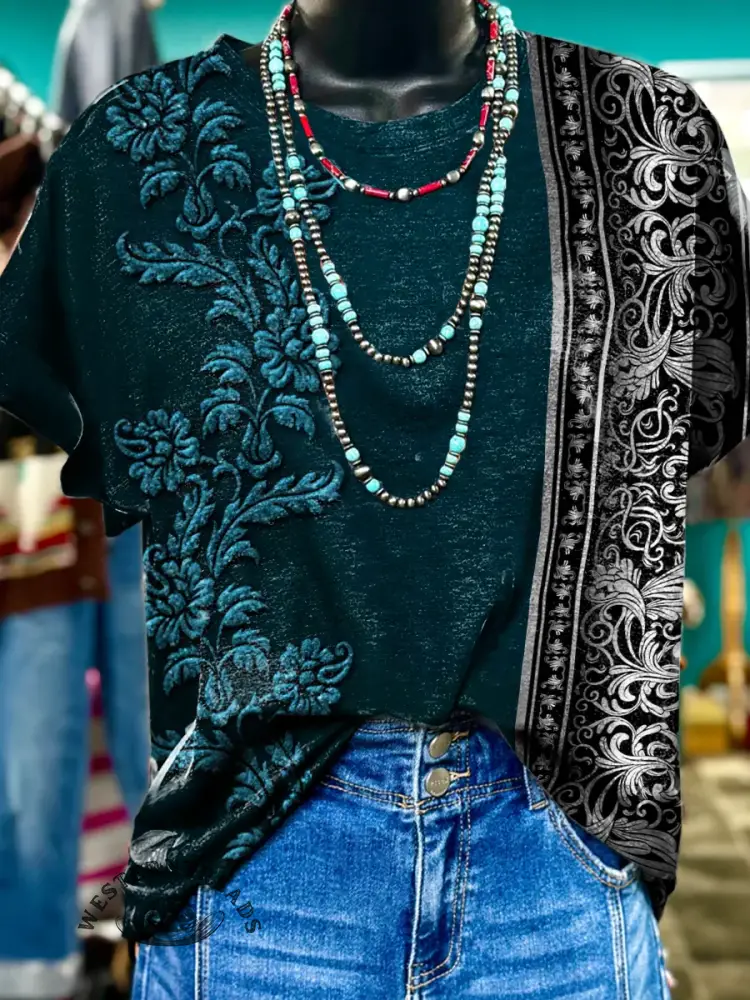 Retro Floral Print T-shirt