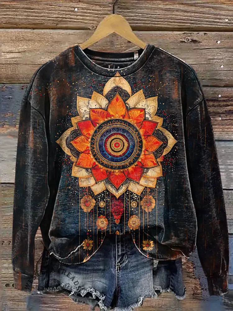Retro Flower Casual Cotton Sweatshirt