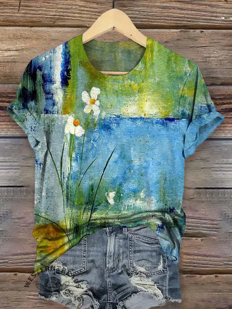 Retro Flower Pattern T-shirt