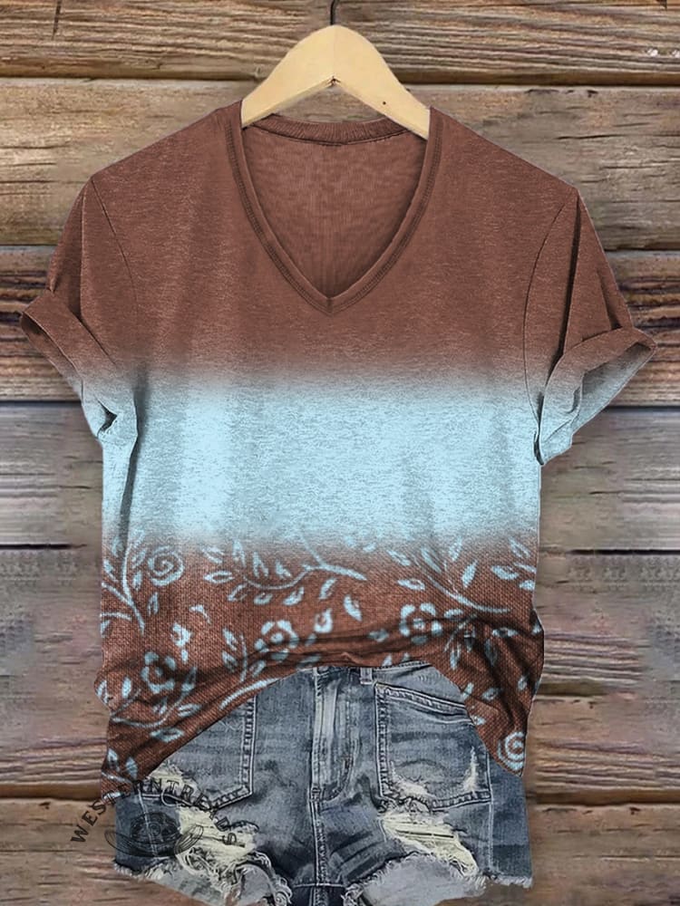 Retro Flowers Art Print Casaul Short Sleeve T-shirt - Image 2