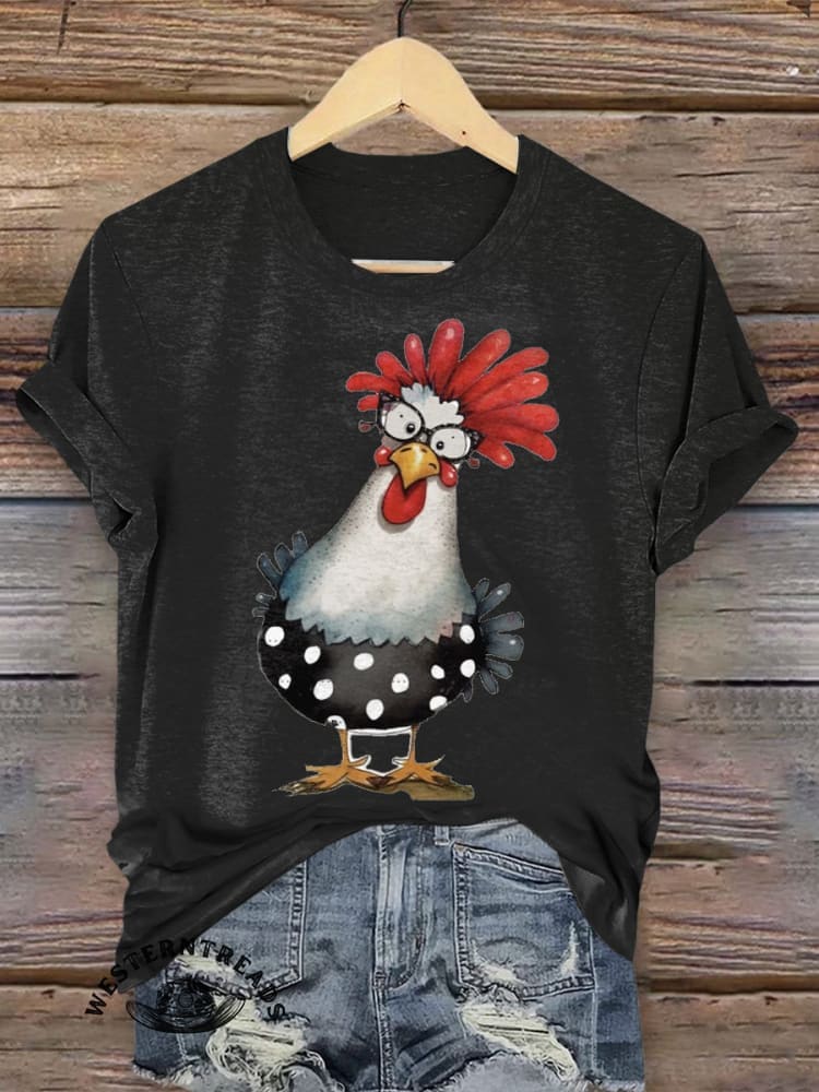 Retro Hen Art Print Casual T-shirt - Image 2