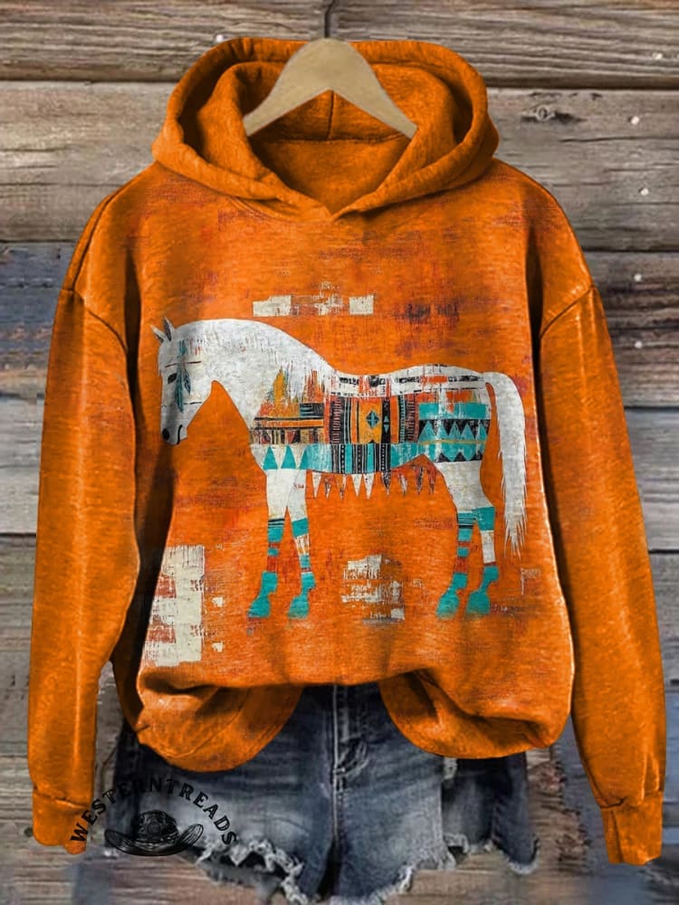 Retro Horse Casual Cotton Sweatshirt - Image 2