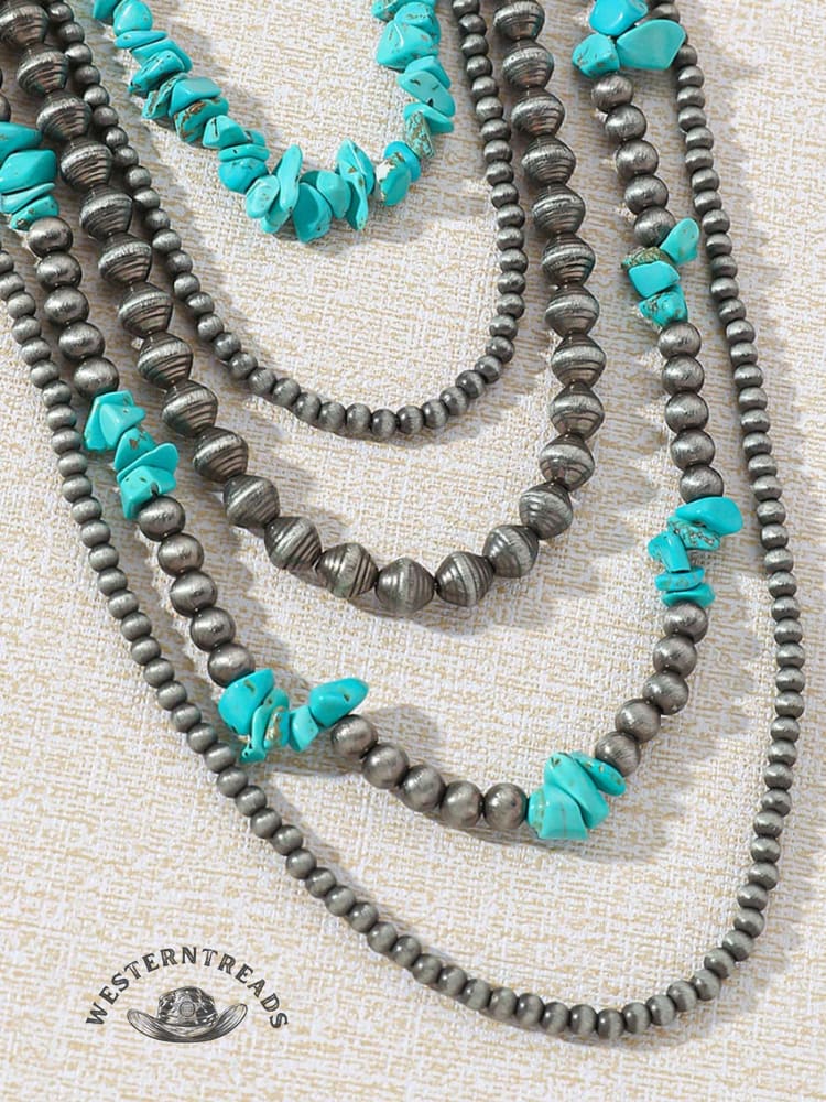 Retro Multi-layer Turquoise Beaded Necklace - Image 2