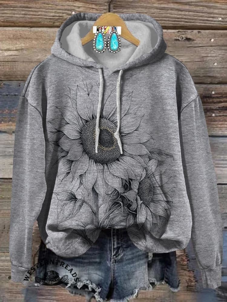 Retro Texture Sunflower Flower Print Casual T-shirt - Image 4