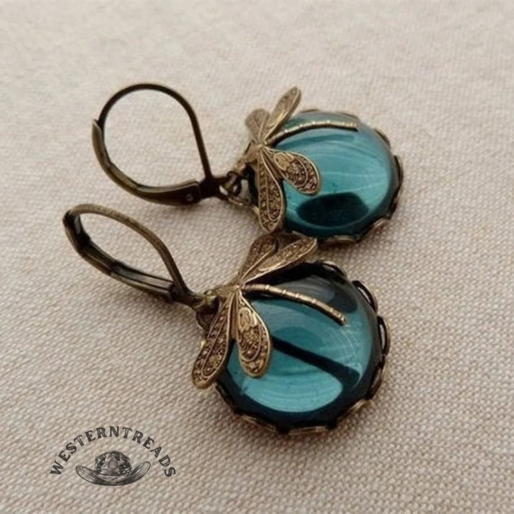Spherical Dragonfly Earrings in Antique Gold - Image 2