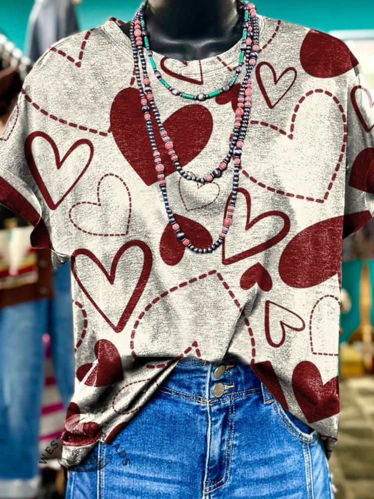 Valentine's Day Art Print Casual Short Sleeve T-Shirt