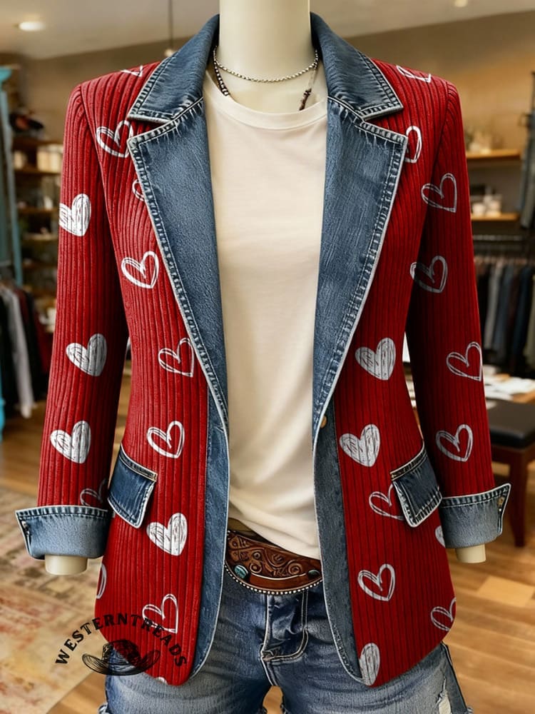 Valentine's Day Heart Pattern Casual Cotton Sweatshirt - Image 4