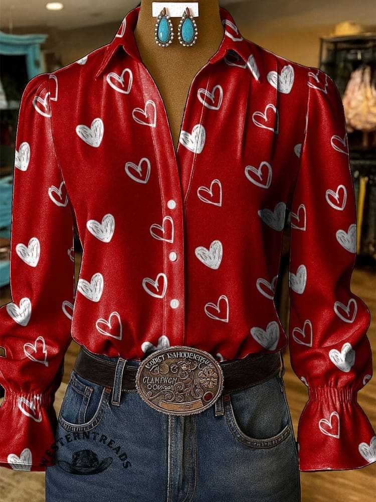 Valentine's Day Heart Pattern Casual Cotton Sweatshirt - Image 5