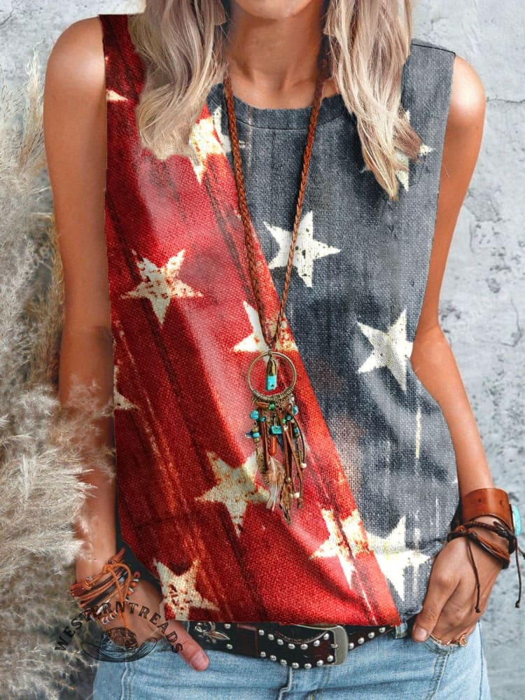 Vintage America Flag Art Print T-shirt - Image 3