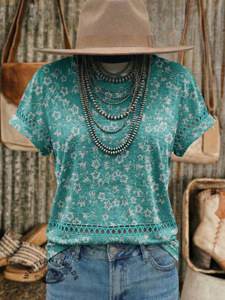 Vintage Art Hollowed Out Lace Patchwork T-Shirt