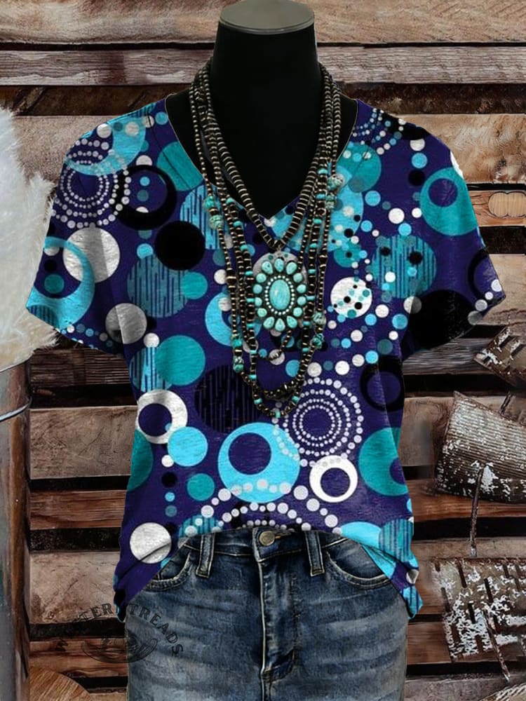 Vintage Art Print Casaul Short Sleeve T-shirt