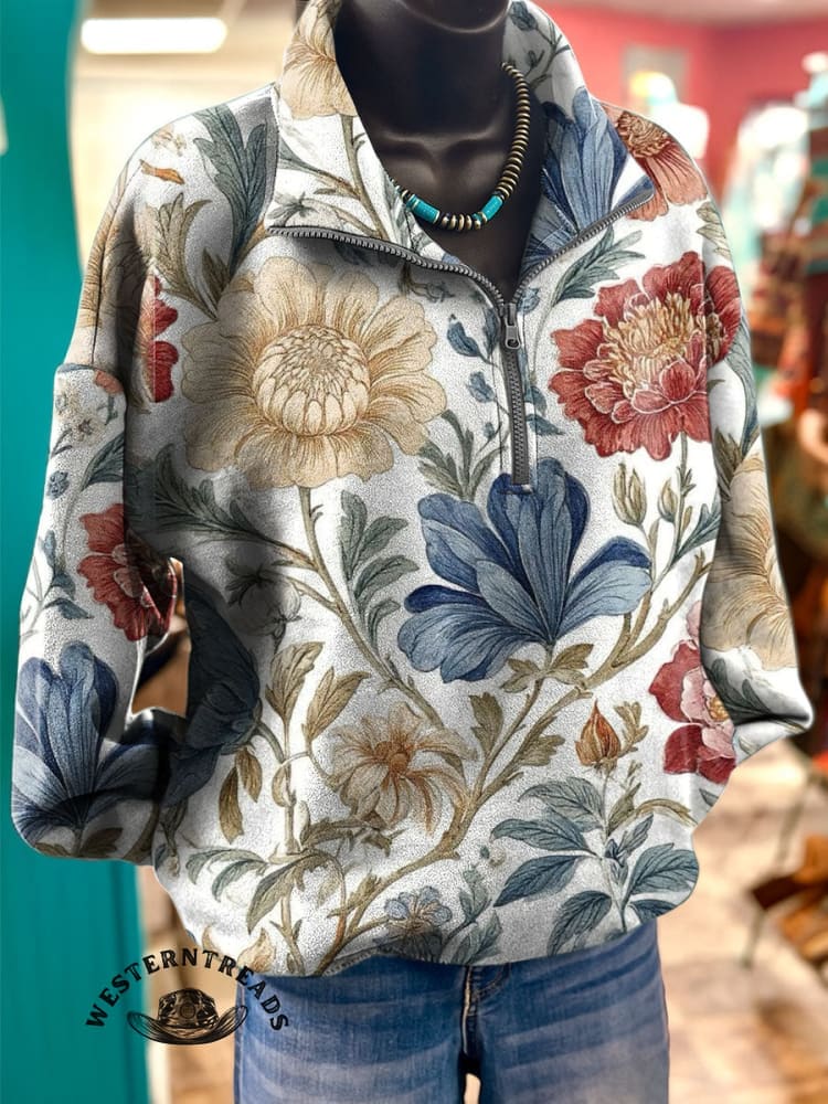 Vintage Art Print Casual Cotton Sweatshirt - Image 2