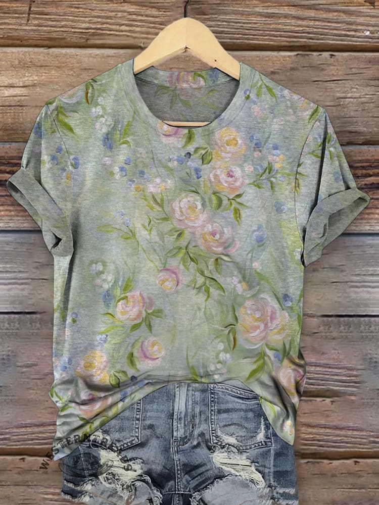 Vintage Art Print Casual T-shirt