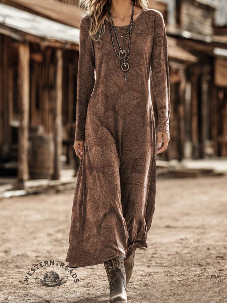 Vintage Art Print Long-sleeved Dress