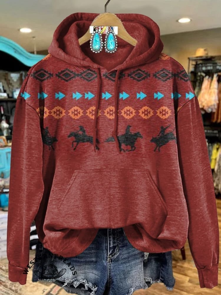 š„Limited Time Discountš„Vintage Aztec Horse Art Print Casual Hoodie Sweatshirt - Image 2