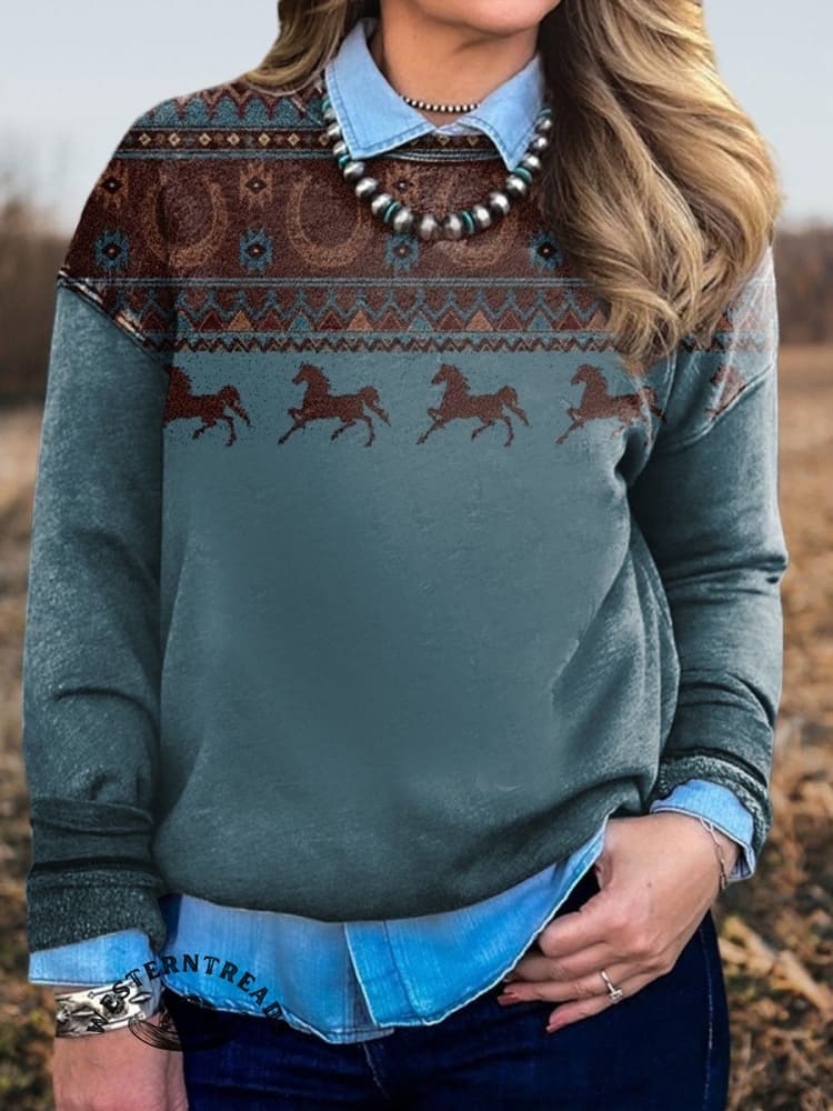 š„Limited Time Discountš„Vintage Aztec Horse Art Print Casual Hoodie Sweatshirt - Image 4