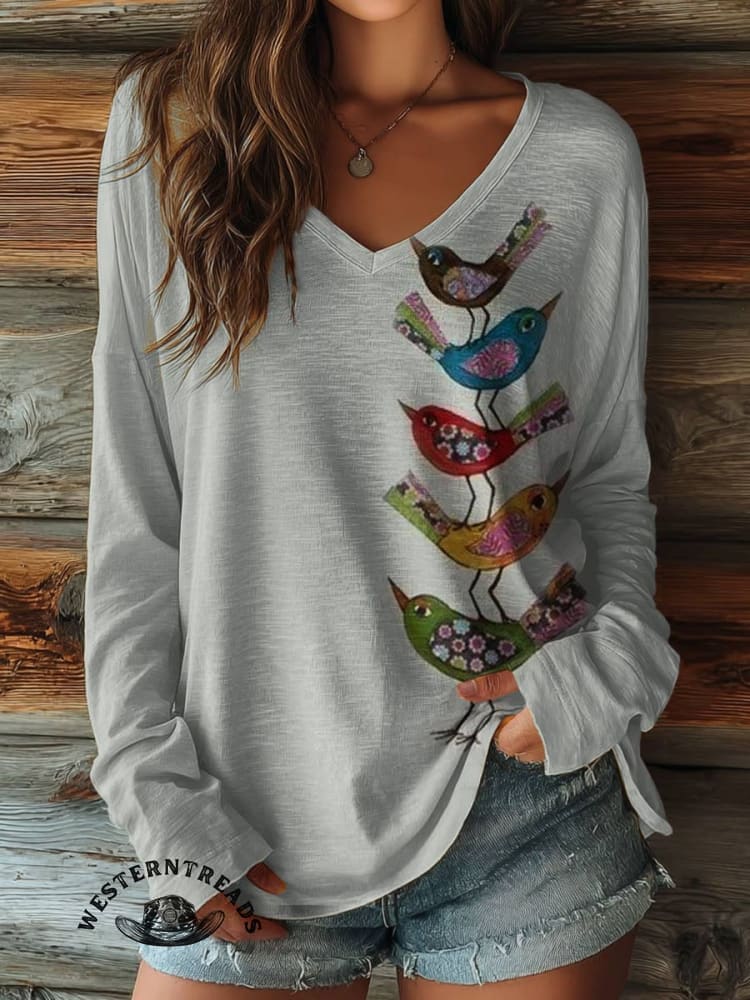 Vintage Bird Art Print Casual Sweatshirt - Image 2