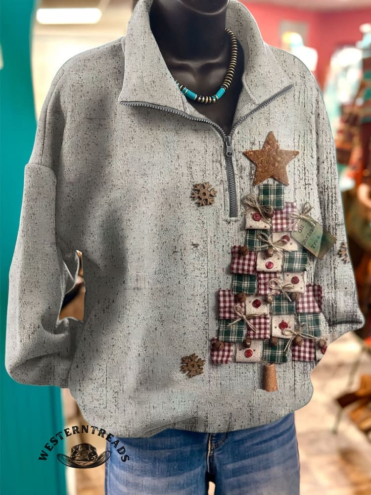 Vintage Christmas Art Print Casual Cotton Sweatshirt - Image 2