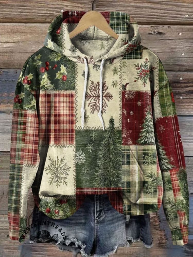Vintage Christmas Patchwork Art Print Casual Sweatshirt - Image 2
