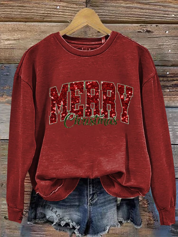Vintage Christmas Pattern Casual Cotton Sweatshirt - Image 3