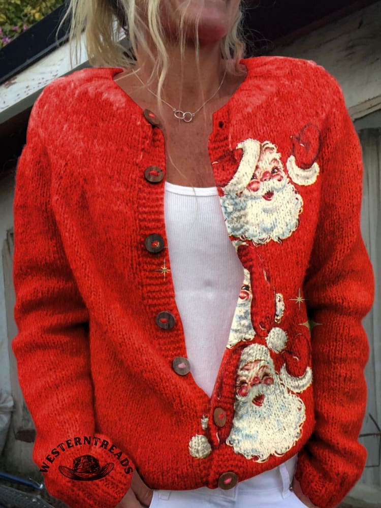 Vintage Christmas Santa Claus Print Casual Cotton Sweatshirt - Image 5