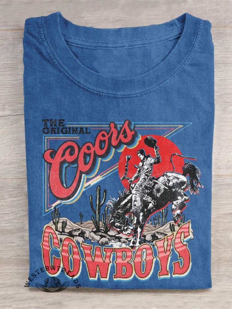 Vintage Coors Western Cowboy Art Print Casual T-shirt - Image 5