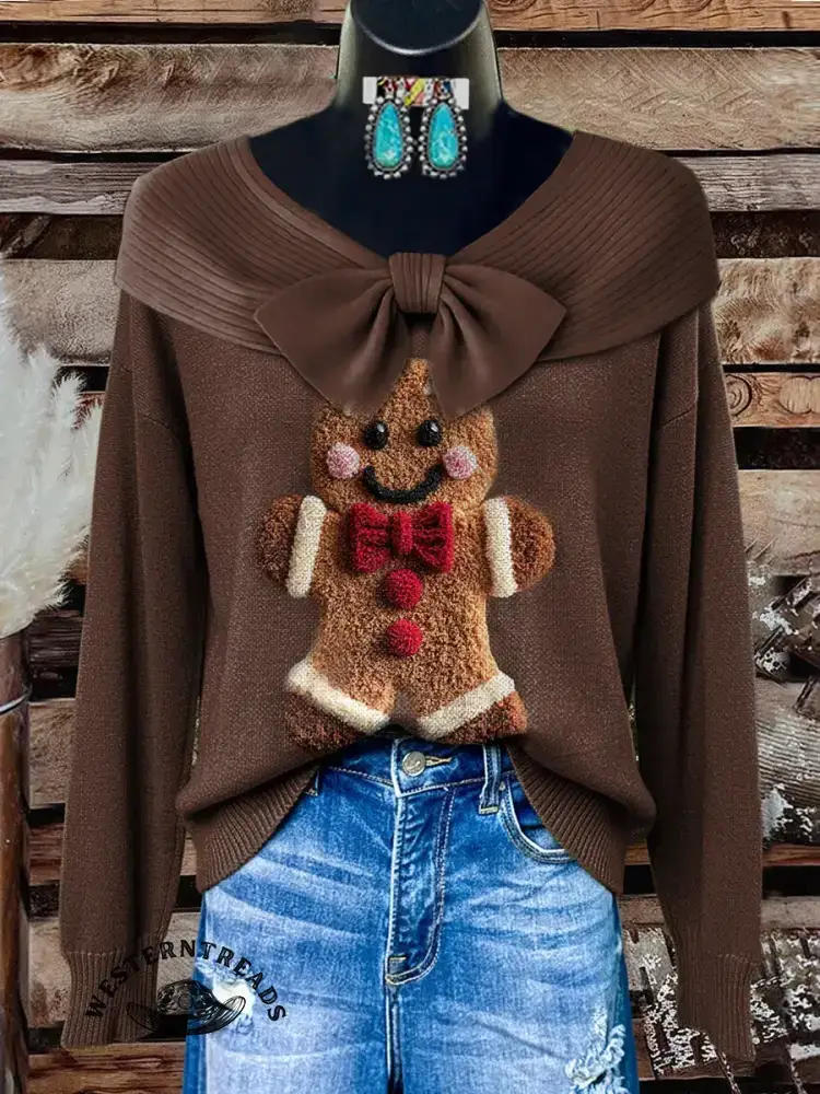 Vintage Cute Christmas Gingerbread Man Prints Casual Cotton Sweatshirt - Image 5
