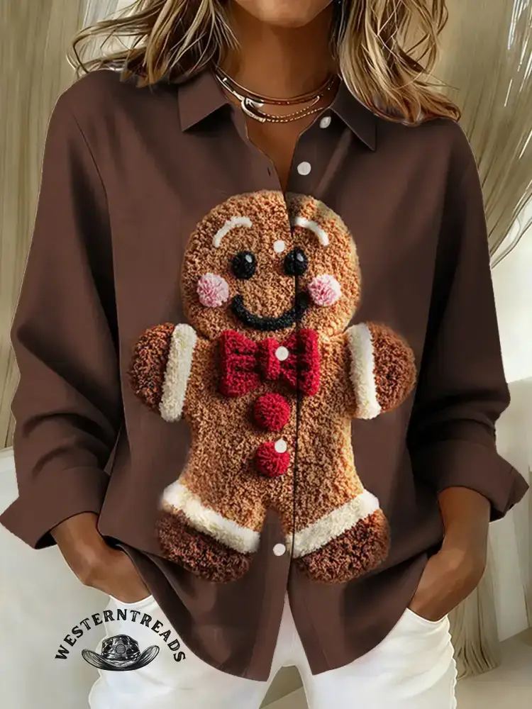 Vintage Cute Christmas Gingerbread Man Prints Casual Cotton Sweatshirt - Image 6