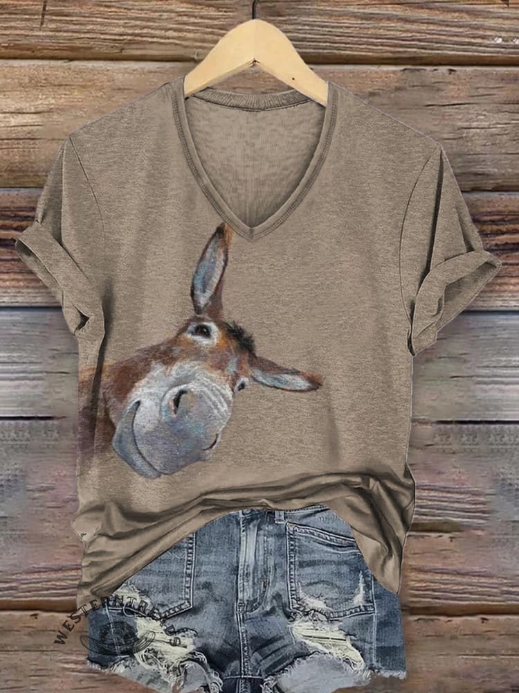 Vintage Donkey Art Print Short Sleeves T-shirt - Image 2