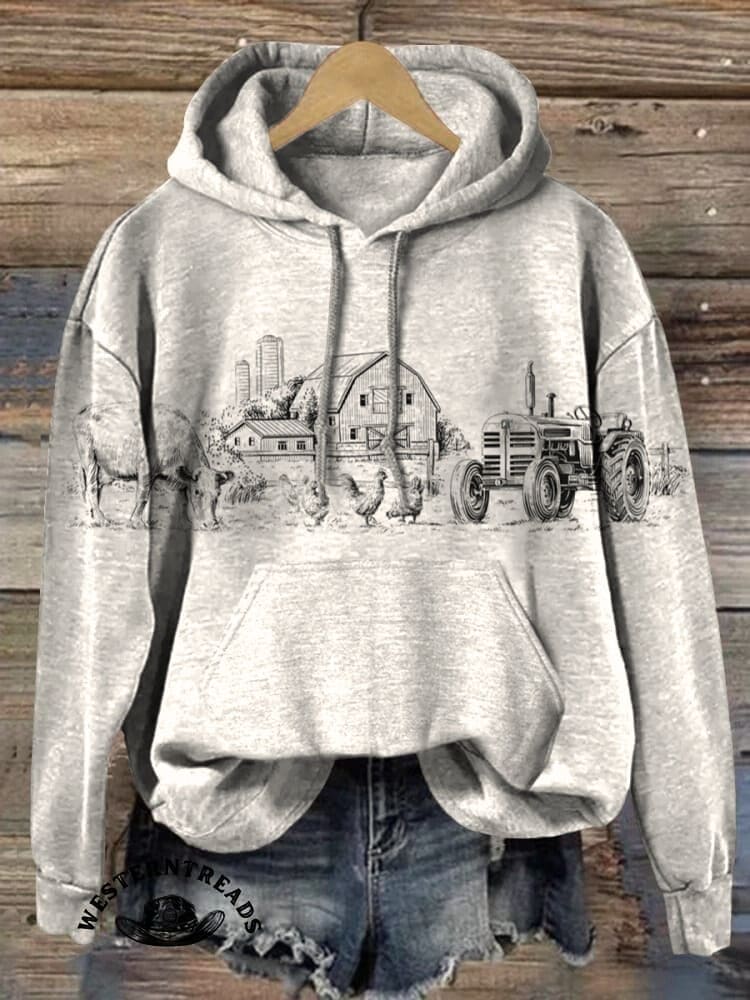 Vintage Fall Western Art Print Casual Cotton Sweatshirt - Image 2