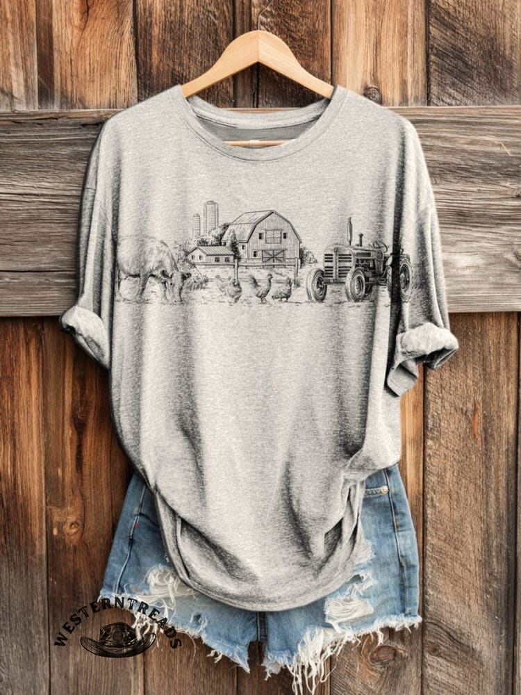 Vintage Fall Western Art Print Casual Cotton Sweatshirt - Image 3