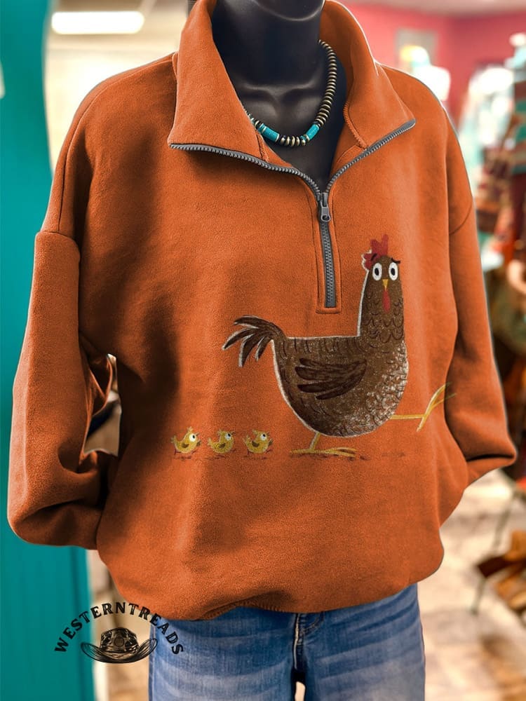 Vintage Farm Art Print Casual Cotton Sweatshirt - Image 2