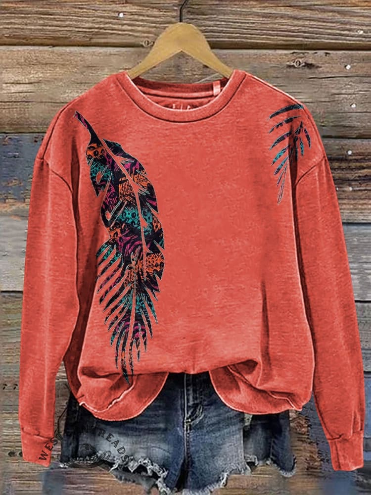 🔥Hot Sale🔥Vintage Feather Art Print Crew Tee T-Shirt - Image 3